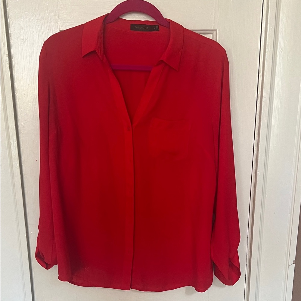 Red, button down blouse